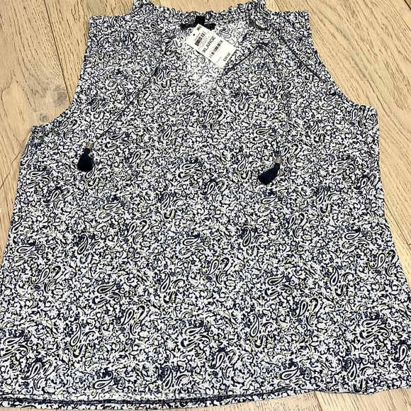 Cute stretch INC paisley top from Macys with tie neck and blue tassels - Picture 2 of 11